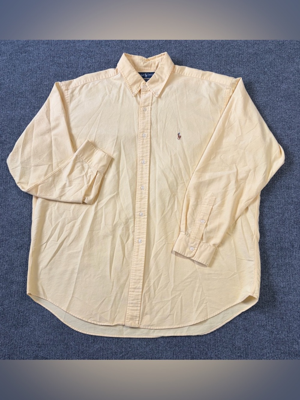 Ralph Lauren Blake Button Shirt Mens XL Yellow Solid Flesh Pony Long Sleeve Down